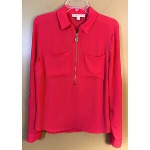Michael Kors Coral Roll Tab Long Sleeve 1/2 Zip Blouse Size Medium